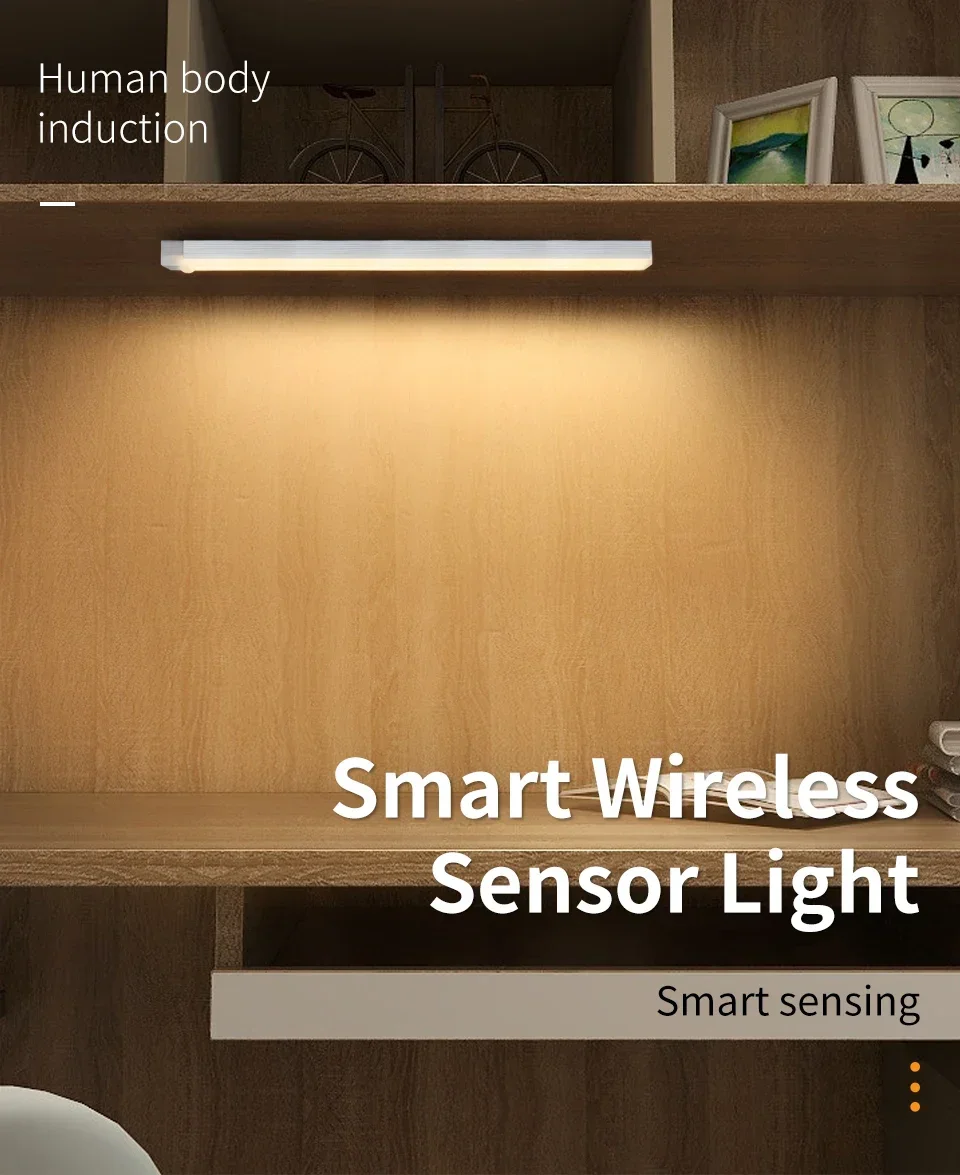 Rechargeable PIR Motion Sensor LED Bar Lights Human Infared Induction Night Light Portable Kitchen Cabinet Light 10/20/30/50cm