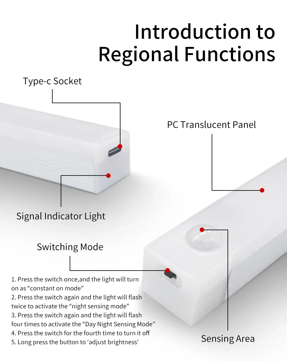 Rechargeable PIR Motion Sensor LED Bar Lights Human Infared Induction Night Light Portable Kitchen Cabinet Light 10/20/30/50cm