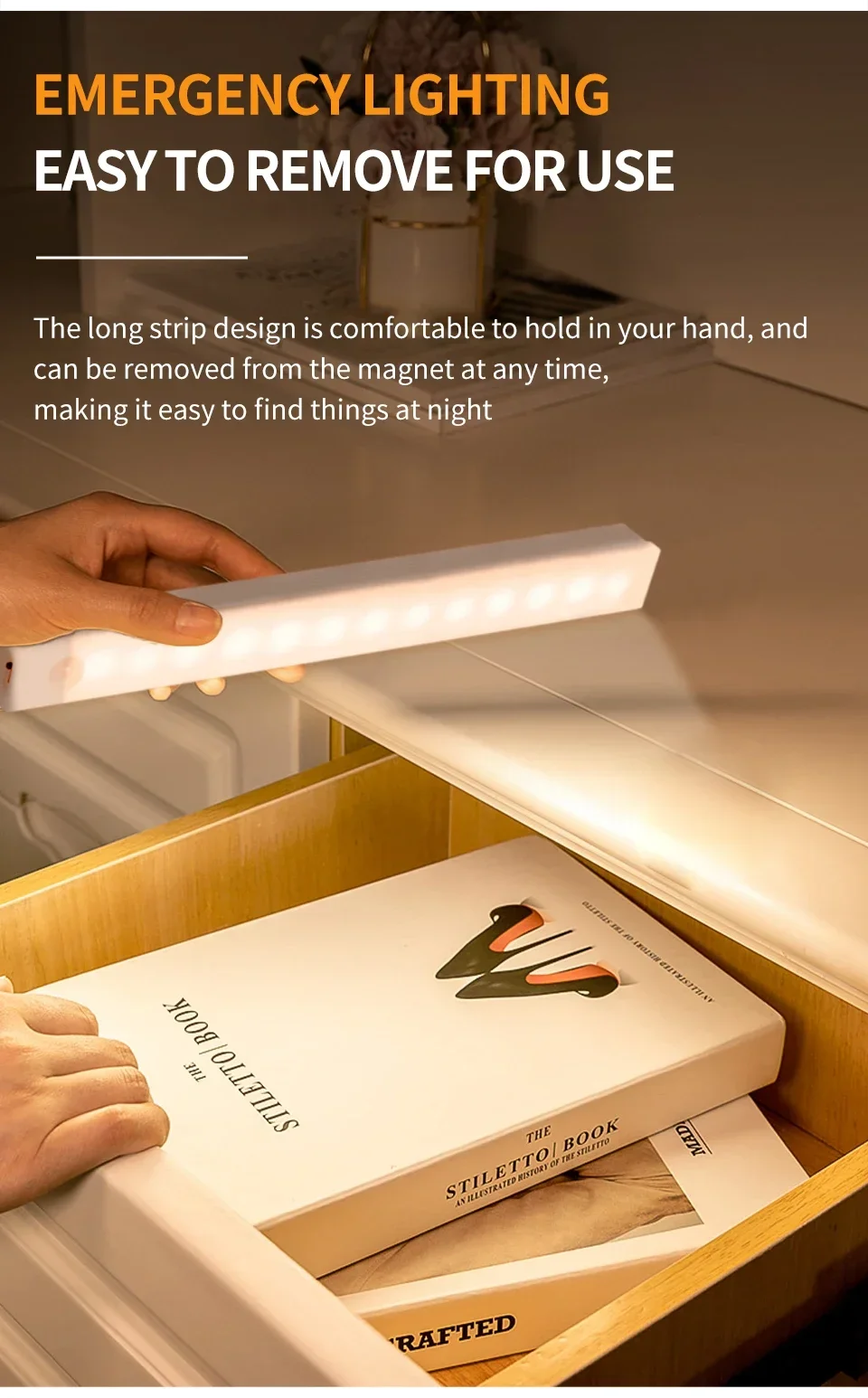 Rechargeable PIR Motion Sensor LED Bar Lights Human Infared Induction Night Light Portable Kitchen Cabinet Light 10/20/30/50cm
