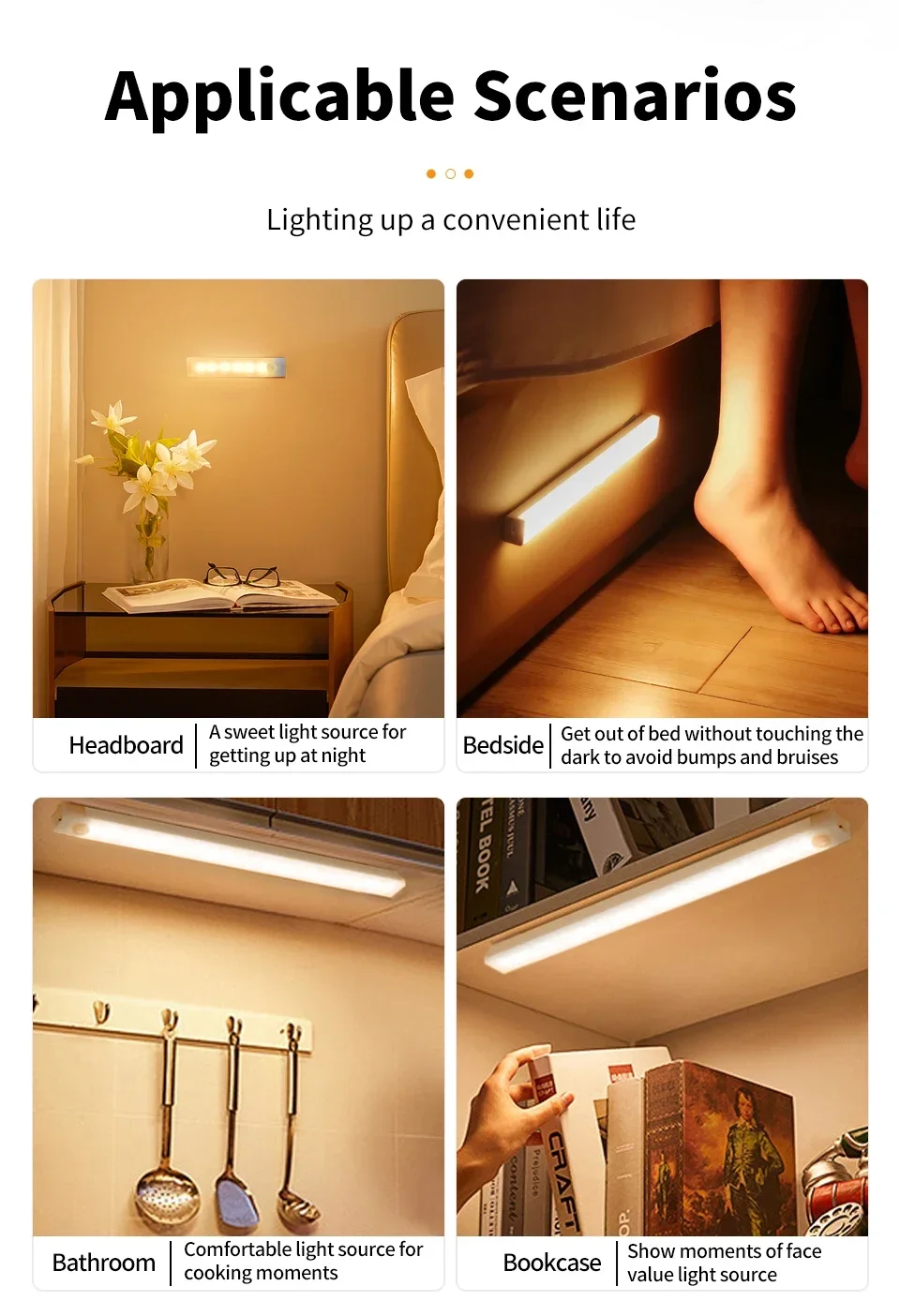Rechargeable PIR Motion Sensor LED Bar Lights Human Infared Induction Night Light Portable Kitchen Cabinet Light 10/20/30/50cm