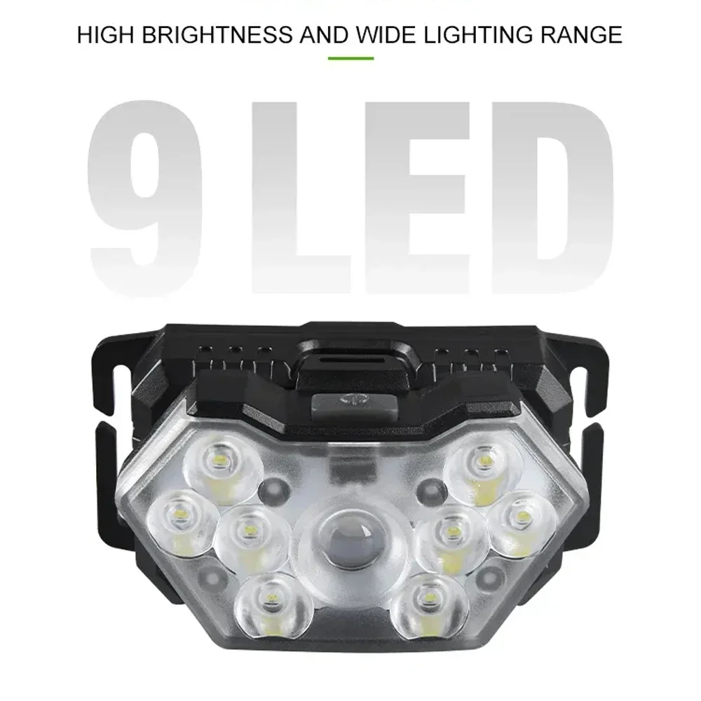 9 LED Strong Light Headlamp USB Rechageable Motion Sensor Headlight Portable Fishing Camping Outdoor Head Lamp Work Flashlight