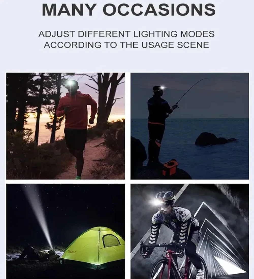 9 LED Strong Light Headlamp USB Rechageable Motion Sensor Headlight Portable Fishing Camping Outdoor Head Lamp Work Flashlight