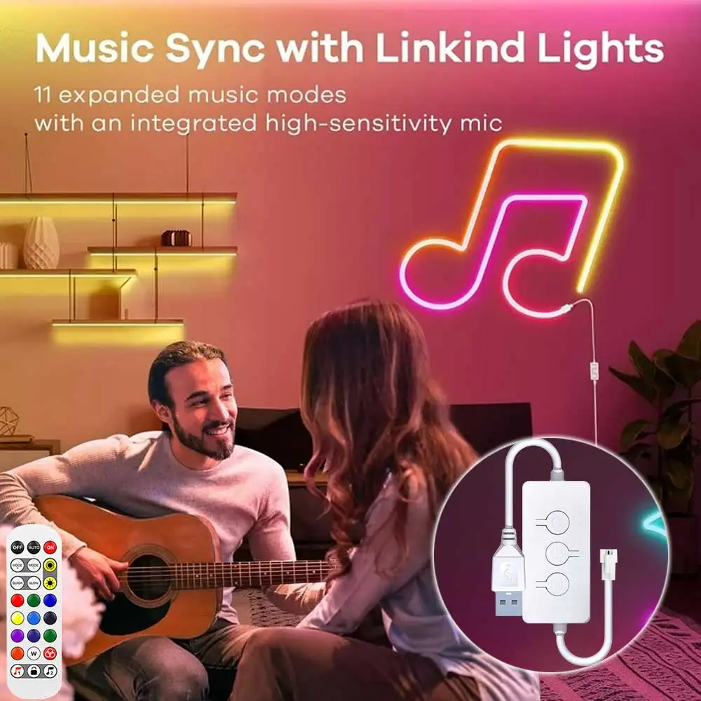 TUYA Neon LED Strip Lights 5V 72LEDs/M Silicone Neon Rope Light with Music Sync RGBIC Dreamcolor Chasing Strip Tape for Room