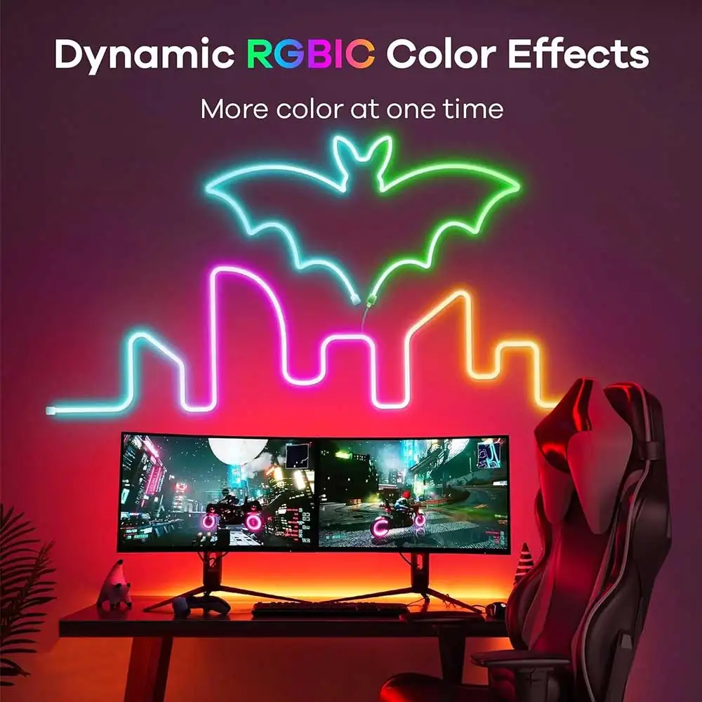 TUYA Neon LED Strip Lights 5V 72LEDs/M Silicone Neon Rope Light with Music Sync RGBIC Dreamcolor Chasing Strip Tape for Room