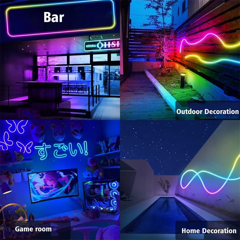 TUYA Neon LED Strip Lights 5V 72LEDs/M Silicone Neon Rope Light with Music Sync RGBIC Dreamcolor Chasing Strip Tape for Room