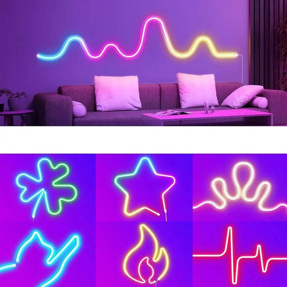 TUYA Neon LED Strip Lights 5V 72LEDs/M Silicone Neon Rope Light with Music Sync RGBIC Dreamcolor Chasing Strip Tape for Room