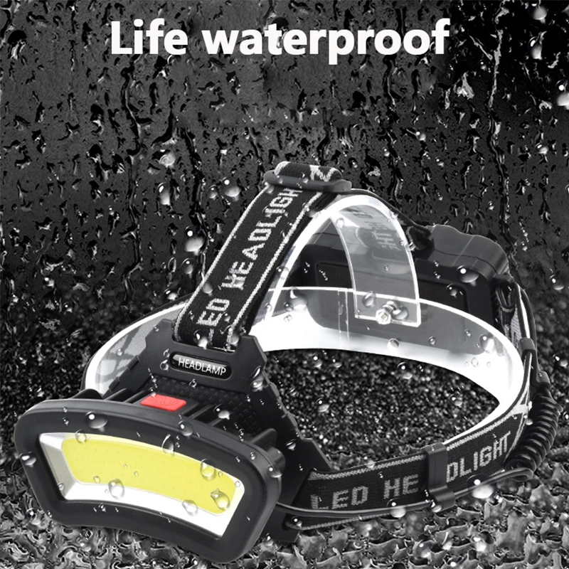 COB LED Headlamp USB Rechargeable Red White Light Fishing Headlight Waterproof Night Outdoor Camping Hunting Head Light Lantern