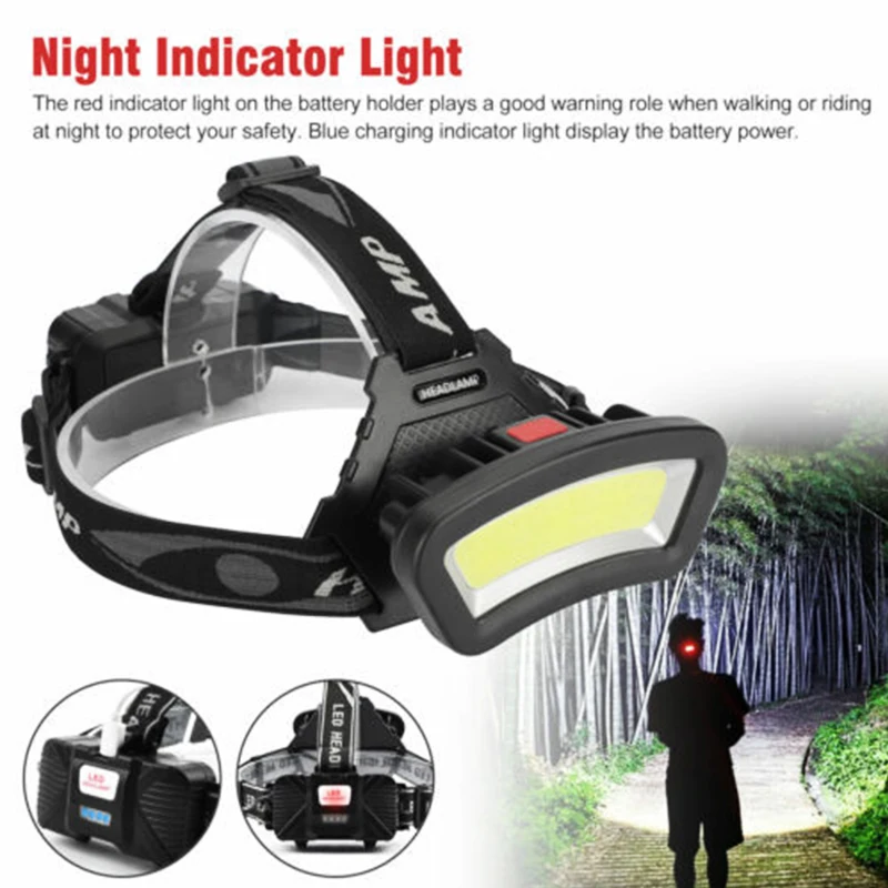 COB LED Headlamp USB Rechargeable Red White Light Fishing Headlight Waterproof Night Outdoor Camping Hunting Head Light Lantern