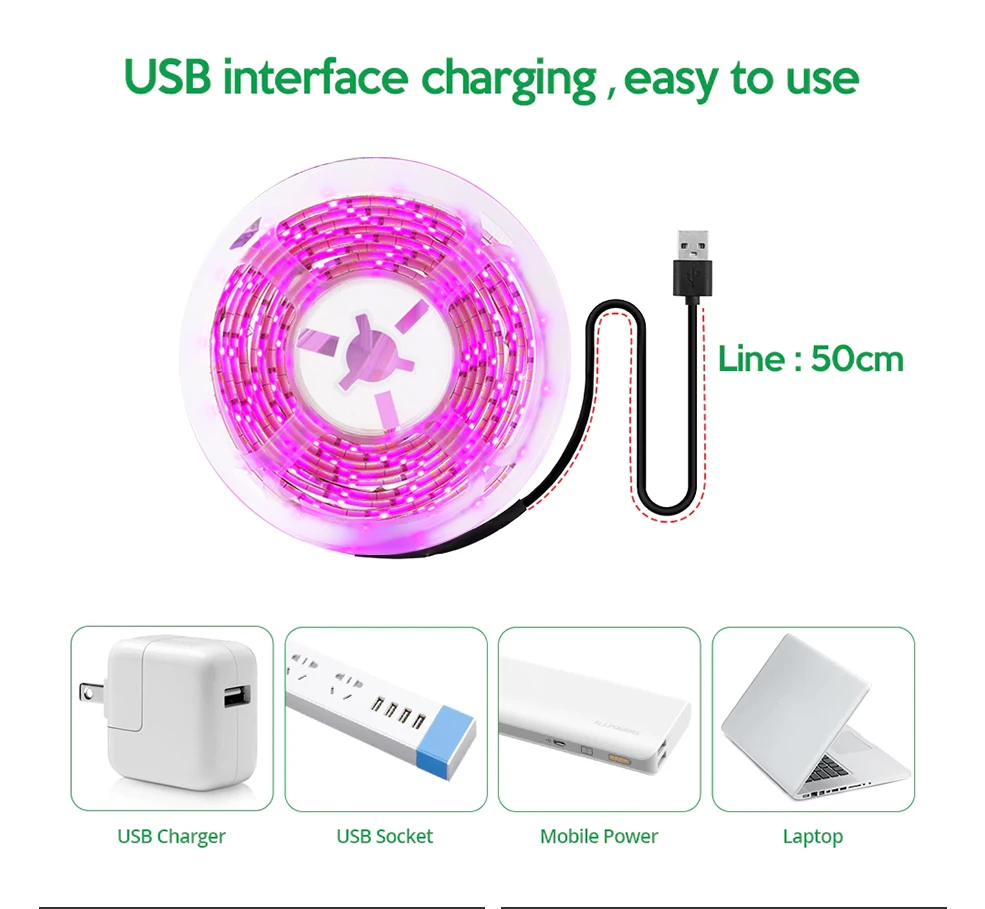 5V Plant Light Grow LED Strip 5V USB LED 1-5m Full Spectrum LED Chip For Greenhouse Flower Seedling Grow Tent Hydropon