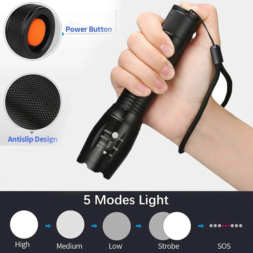 1/2 Pack Rechargeable LED Flashlight, Zoomable Flashlights Al Alloy Portable Handheld Flashlights with 5 Modes,Waterproof