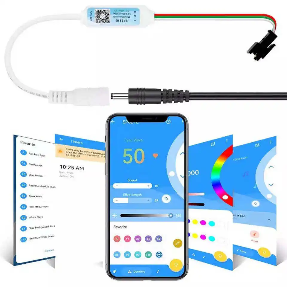 SP621E Mini Bluetooth Controller APP Control Suitable for WS2811 WS2812B SP6812 LED Light Strip DC5-24V USB with 38 Key Remote C