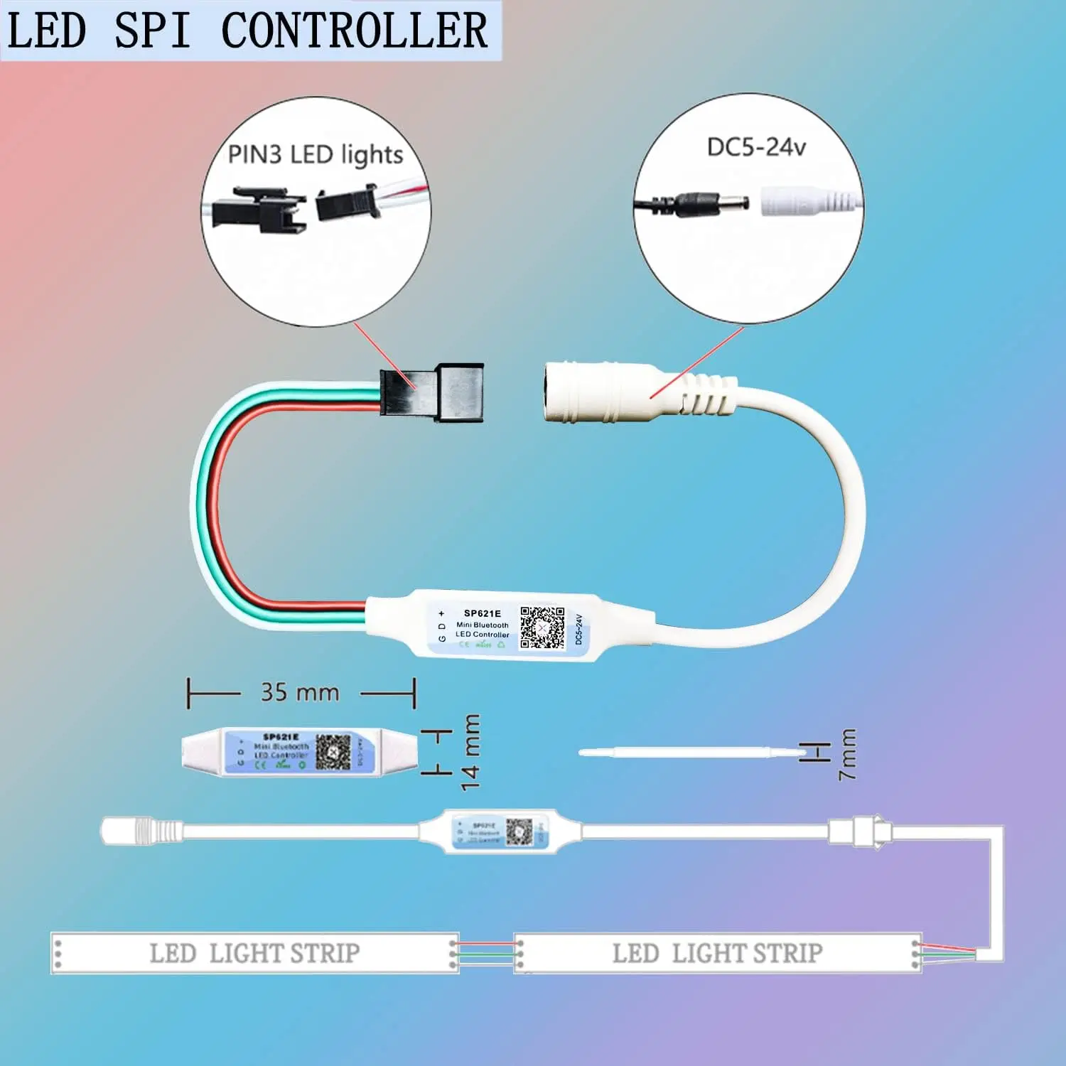 SP621E Mini Bluetooth Controller APP Control Suitable for WS2811 WS2812B SP6812 LED Light Strip DC5-24V USB with 38 Key Remote C