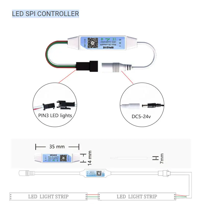 SP621E Mini Bluetooth Controller APP Control Suitable for WS2811 WS2812B SP6812 LED Light Strip DC5-24V USB with 38 Key Remote C