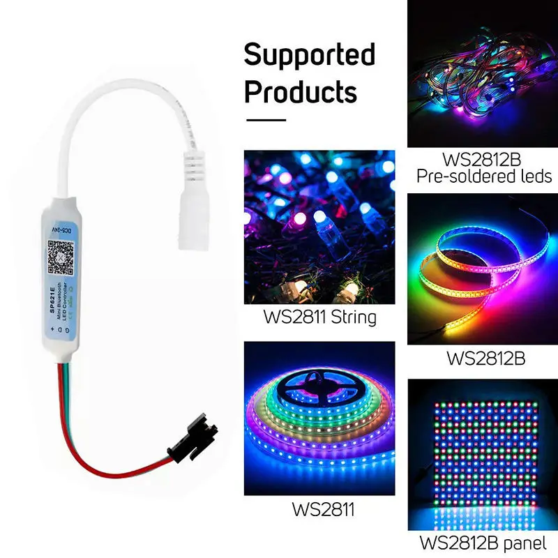 SP621E Mini Bluetooth Controller APP Control Suitable for WS2811 WS2812B SP6812 LED Light Strip DC5-24V USB with 38 Key Remote C