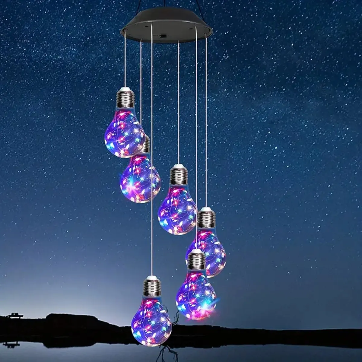 1 Pack Colorful Lights Solar Bulb Wind Chimes Hanging 6 LED Pendants Solar Windchimes Lamps For Home Garden Outdoor Decorations
