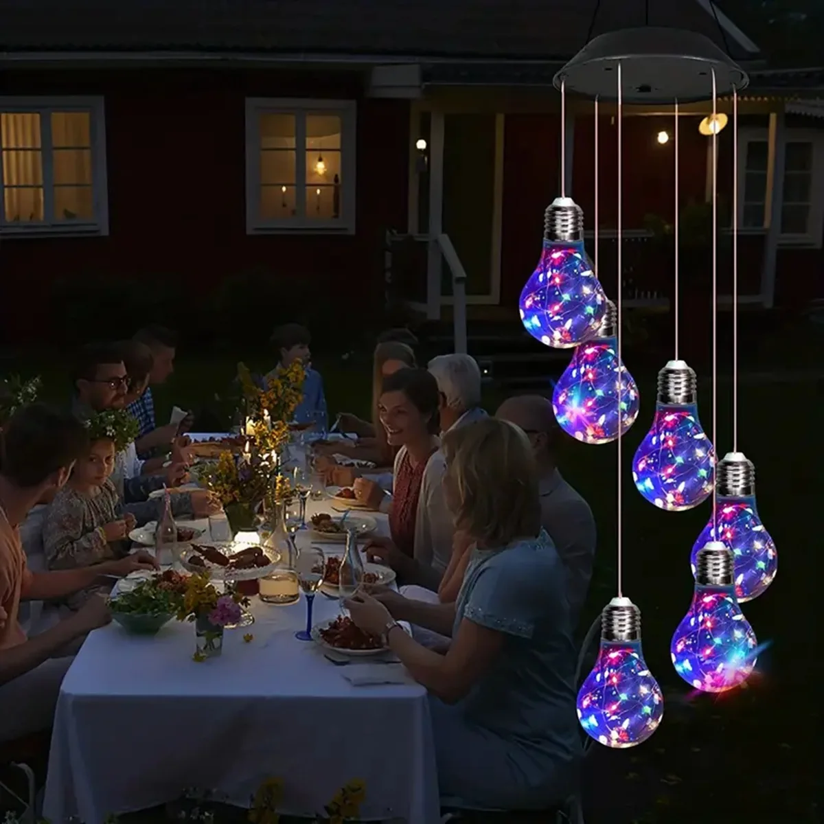 1 Pack Colorful Lights Solar Bulb Wind Chimes Hanging 6 LED Pendants Solar Windchimes Lamps For Home Garden Outdoor Decorations