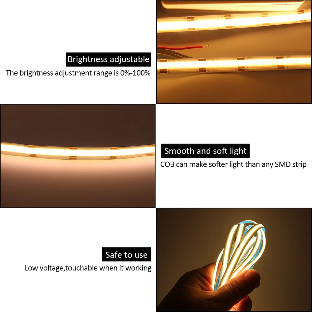 5M COB CCT LED Strip 12V 24V DC 608LEDs FCOB LED Light Dimmable Dual White Color 10MM PCB High Density Flexible Ra90 Linear Tape