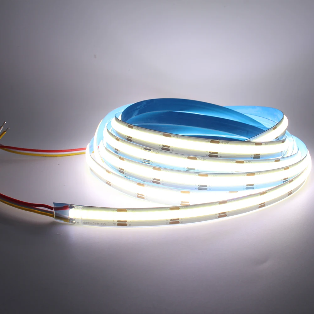 5M COB CCT LED Strip 12V 24V DC 608LEDs FCOB LED Light Dimmable Dual White Color 10MM PCB High Density Flexible Ra90 Linear Tape