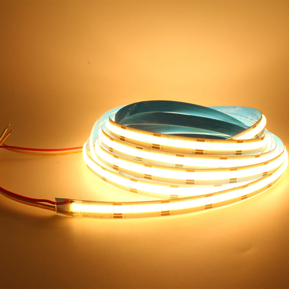 5M COB CCT LED Strip 12V 24V DC 608LEDs FCOB LED Light Dimmable Dual White Color 10MM PCB High Density Flexible Ra90 Linear Tape