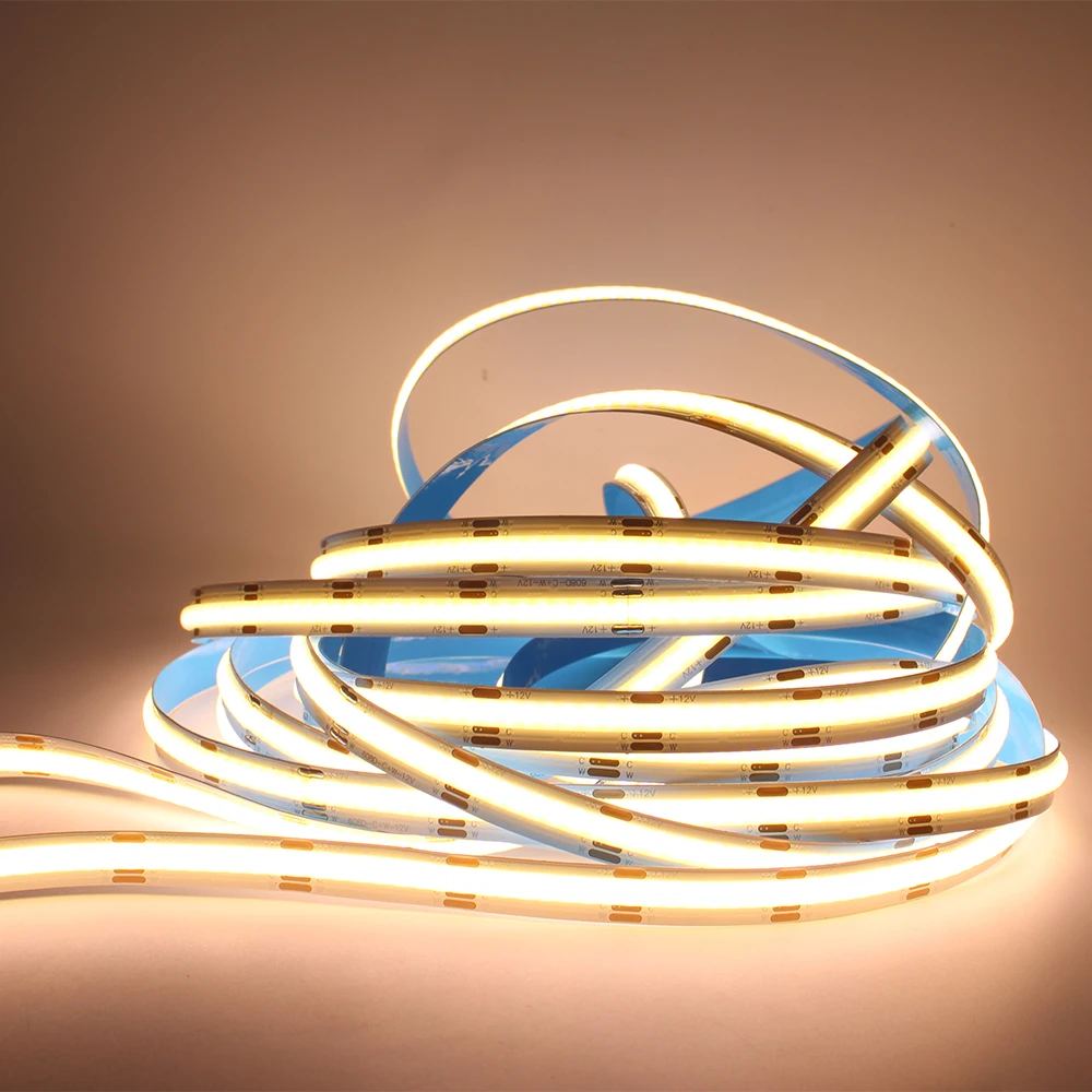 5M COB CCT LED Strip 12V 24V DC 608LEDs FCOB LED Light Dimmable Dual White Color 10MM PCB High Density Flexible Ra90 Linear Tape