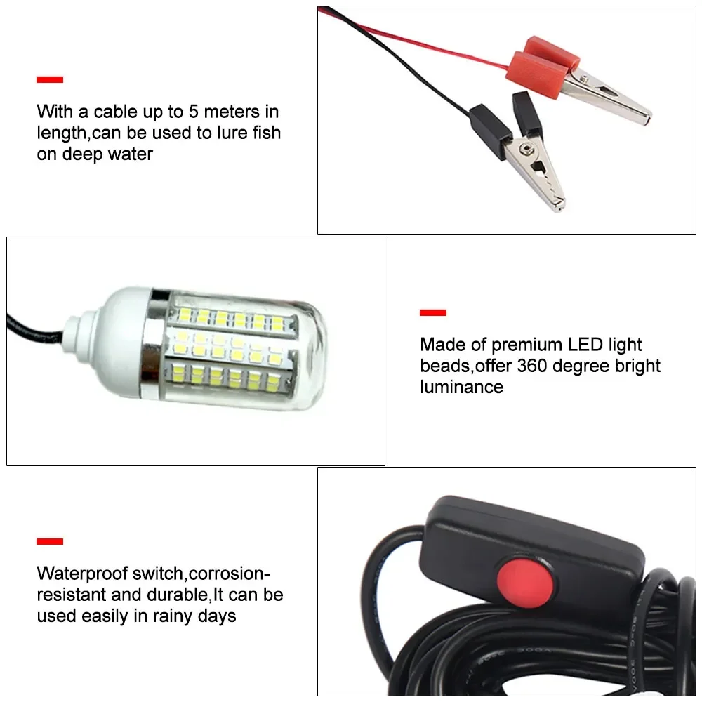 12V LED Fishing Trap Light 100W IP68 Lure Fish Finder Lamp 108 Leds 2835SMD Attracts Prawns Squid Krill 4 Colors LED Pool Lights