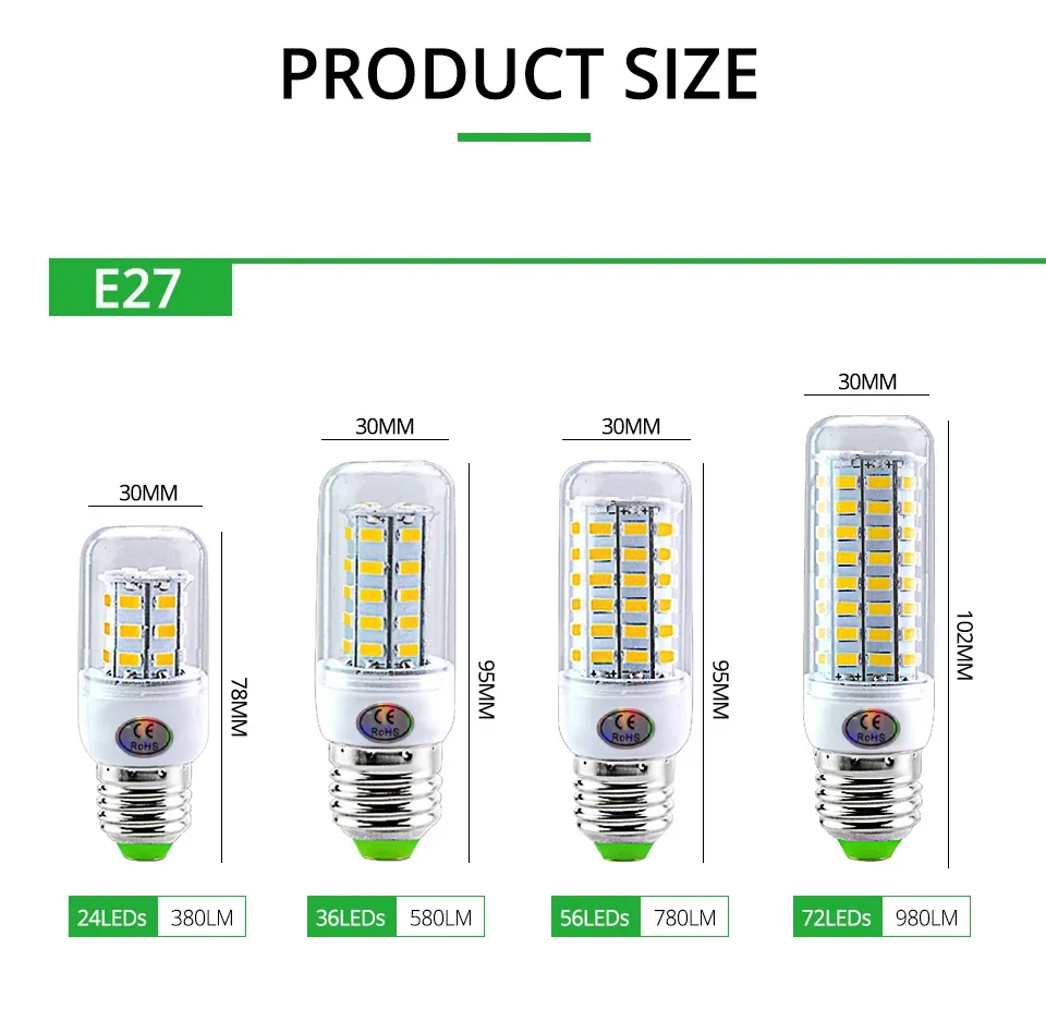 LED Corn Lamp 220V E14 E27 Bulb Lamp Strong Light 2700K 6500K Corn Bulb Light 2835SMD 360 Beam Angle Replace Halogen Lighting
