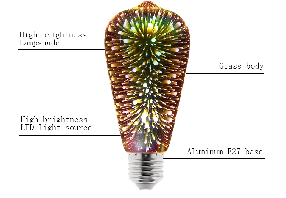 LED 3D Edison Lights Bulb E27 AC220V Vintage Christmas Ampoule Decor Bulb Colorful LED Lamp For Home Living Room Indoor Lighting