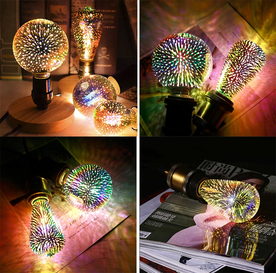 LED 3D Edison Lights Bulb E27 AC220V Vintage Christmas Ampoule Decor Bulb Colorful LED Lamp For Home Living Room Indoor Lighting