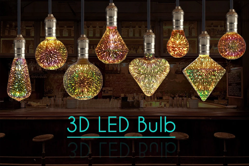 LED 3D Edison Lights Bulb E27 AC220V Vintage Christmas Ampoule Decor Bulb Colorful LED Lamp For Home Living Room Indoor Lighting