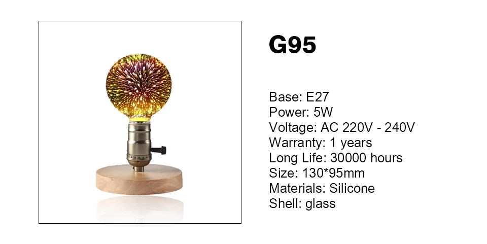 LED 3D Edison Lights Bulb E27 AC220V Vintage Christmas Ampoule Decor Bulb Colorful LED Lamp For Home Living Room Indoor Lighting