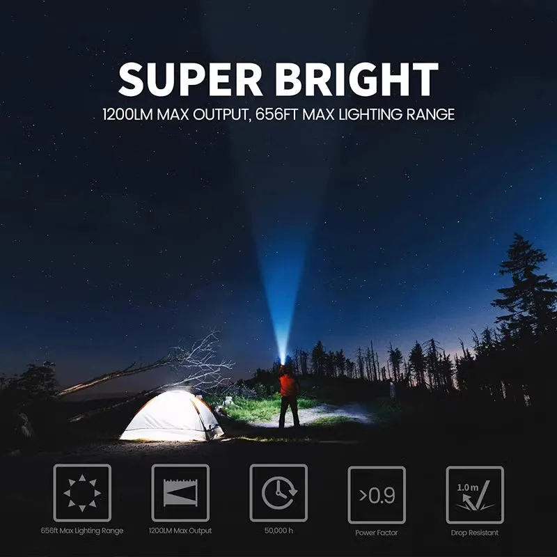 Strong Light Outdoor Multi-Function Battery Charger Flashlight 26650 Lithium Battery Charging Waterproof Lighting Night Lights