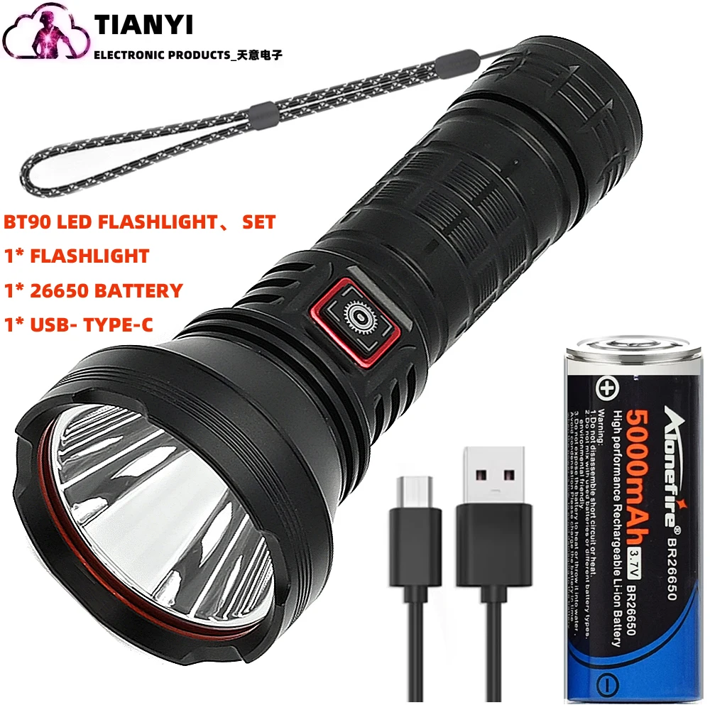 Strong Light Outdoor Multi-Function Battery Charger Flashlight 26650 Lithium Battery Charging Waterproof Lighting Night Lights