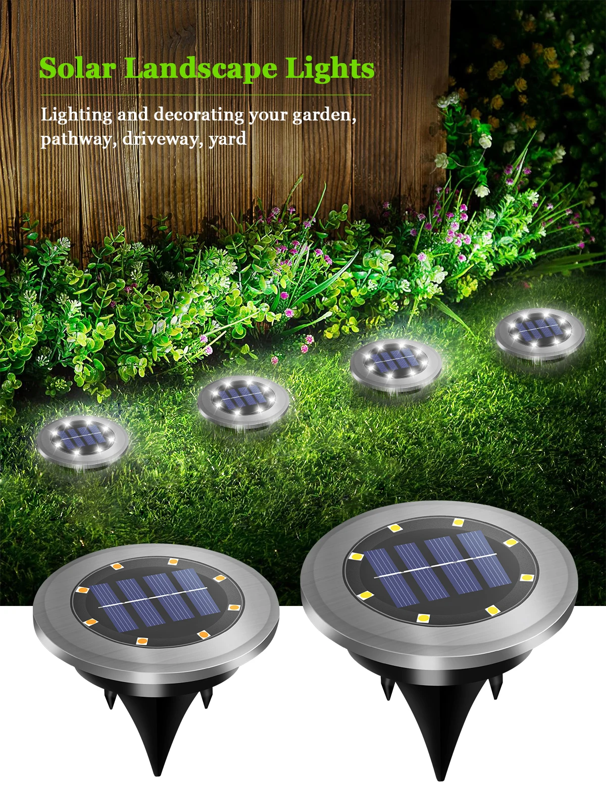Solar Ground Lights LED Waterproof Solar Garden Lights Outdoor Bright In-Ground Lights Landscape Lighting for Patio Pathway Lawn