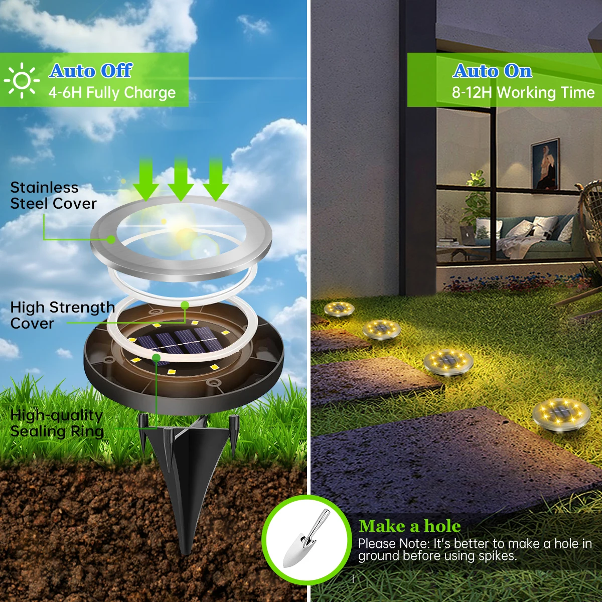 Solar Ground Lights LED Waterproof Solar Garden Lights Outdoor Bright In-Ground Lights Landscape Lighting for Patio Pathway Lawn