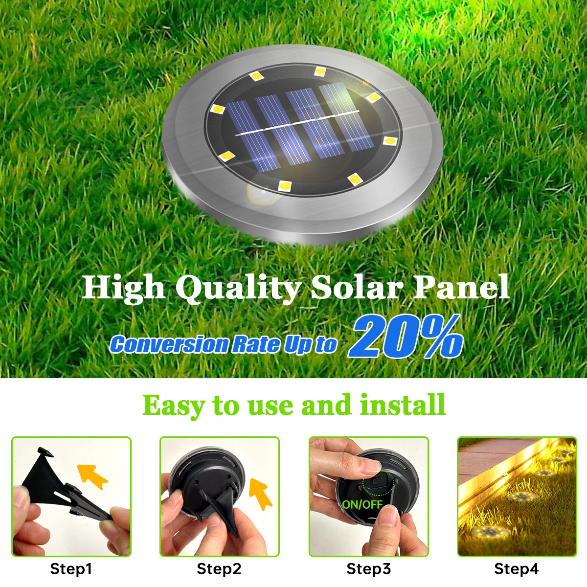 Solar Ground Lights LED Waterproof Solar Garden Lights Outdoor Bright In-Ground Lights Landscape Lighting for Patio Pathway Lawn