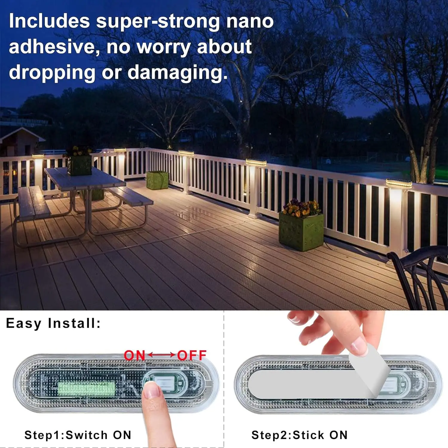 Quality Solar LED Deck Lights Outdoor Step Light Waterproof IP68 Solar Deck Lights Stick on Lights for Step Stairs Driveway