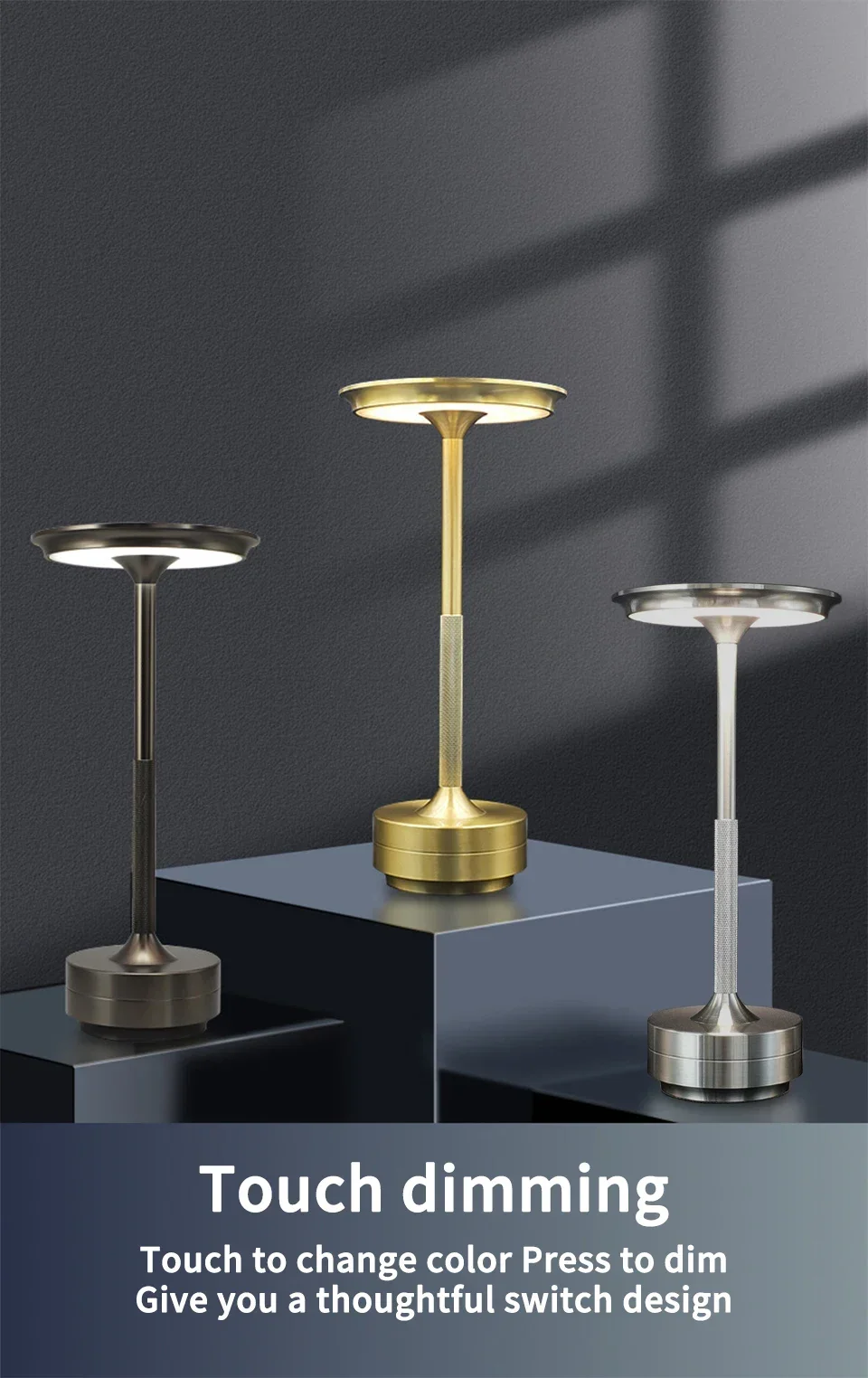 HPH Wireless Table Lamp for Bedroom USB Rechargeable Touch Lamp Cordless Creative Lamps Room Decoration Desk Lamp