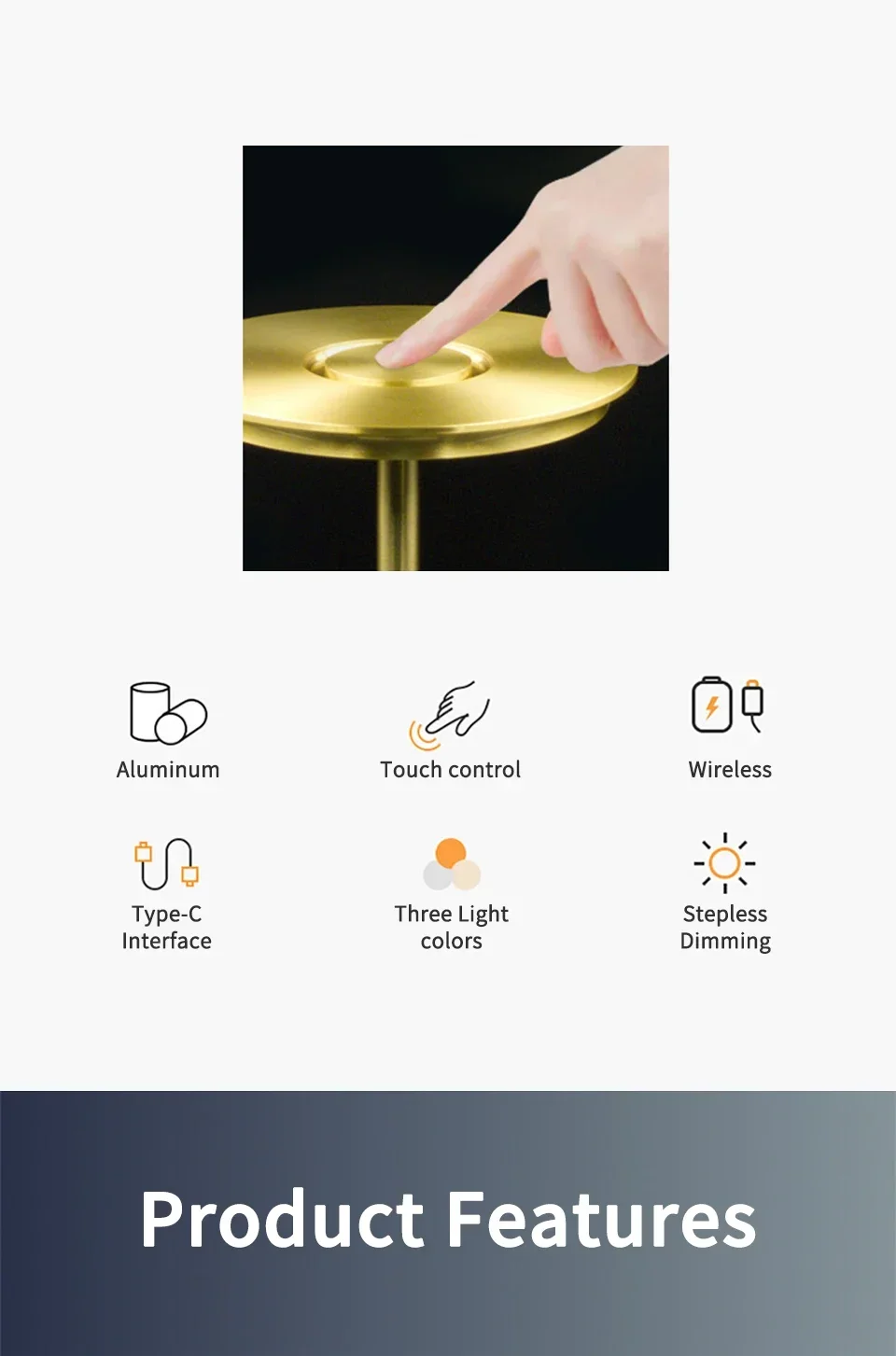 HPH Wireless Table Lamp for Bedroom USB Rechargeable Touch Lamp Cordless Creative Lamps Room Decoration Desk Lamp