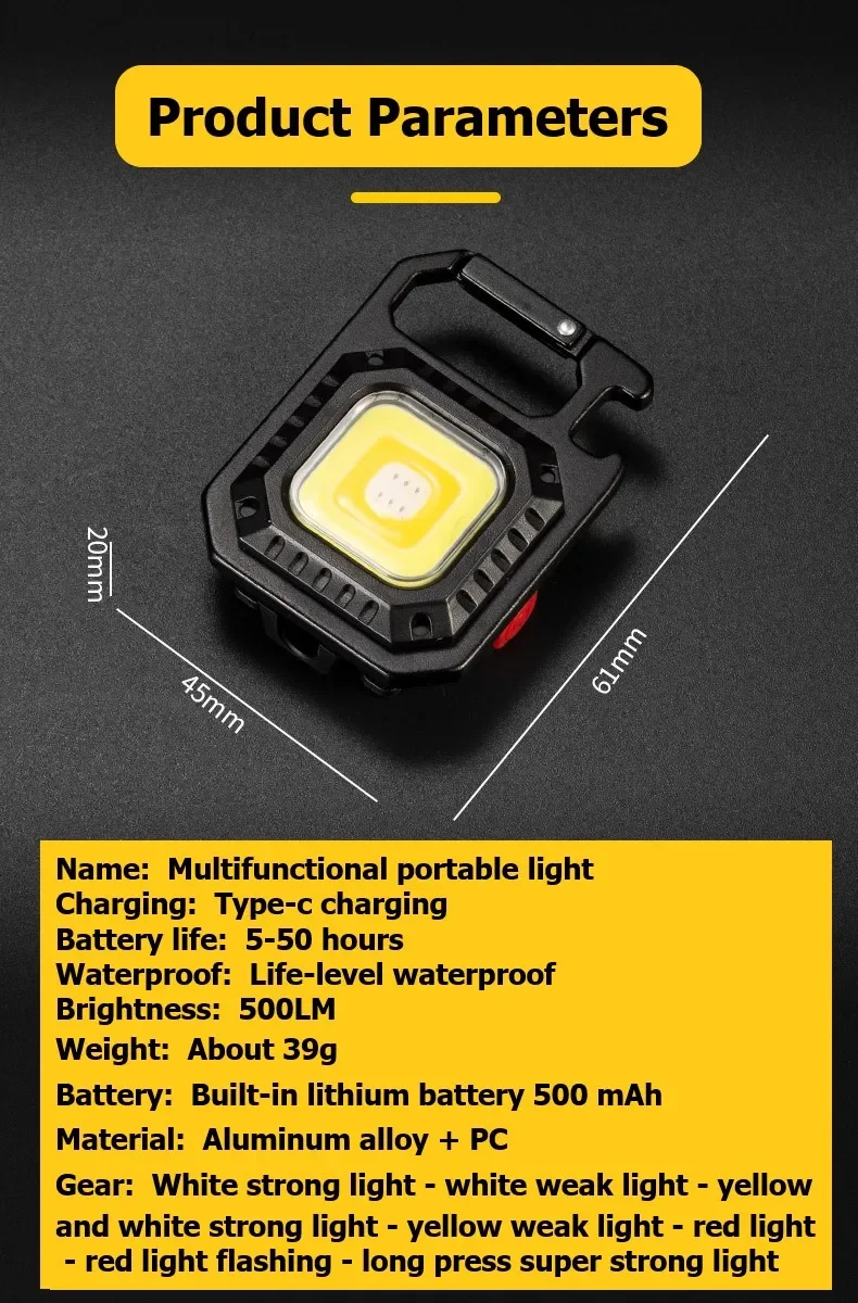 Heinast Mini LED Flashlight Magnetic COB Outdoor Camping Pocket Work Light 800 Lumens USB Rechargeable 7 Modes Spotlights