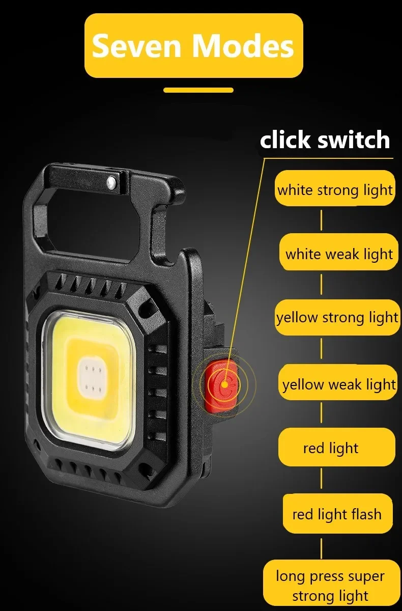Heinast Mini LED Flashlight Magnetic COB Outdoor Camping Pocket Work Light 800 Lumens USB Rechargeable 7 Modes Spotlights