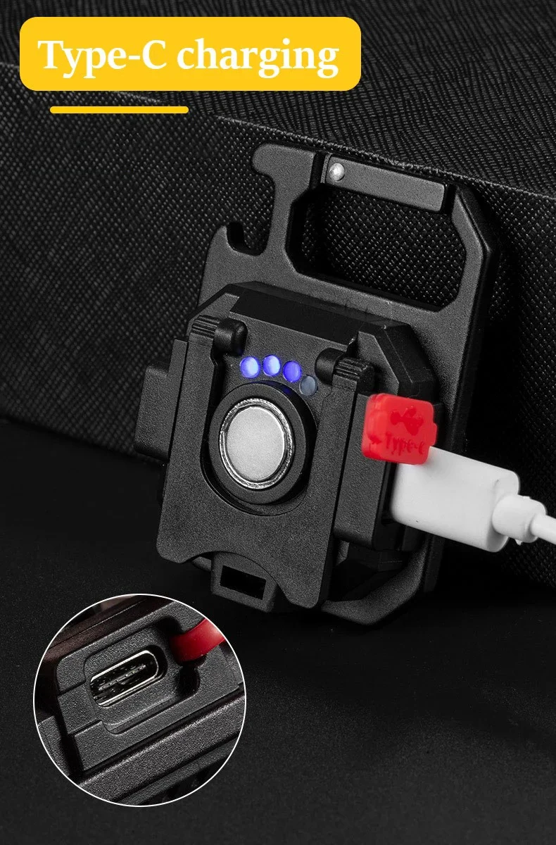 Heinast Mini LED Flashlight Magnetic COB Outdoor Camping Pocket Work Light 800 Lumens USB Rechargeable 7 Modes Spotlights