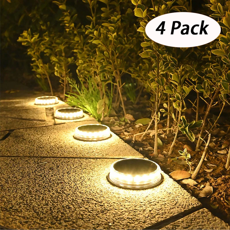 Solar LED Power Disk Light Outdoor Garden IP65 Waterproof for Ground Garden Lawn Pathway Patio Landscape Decoration
