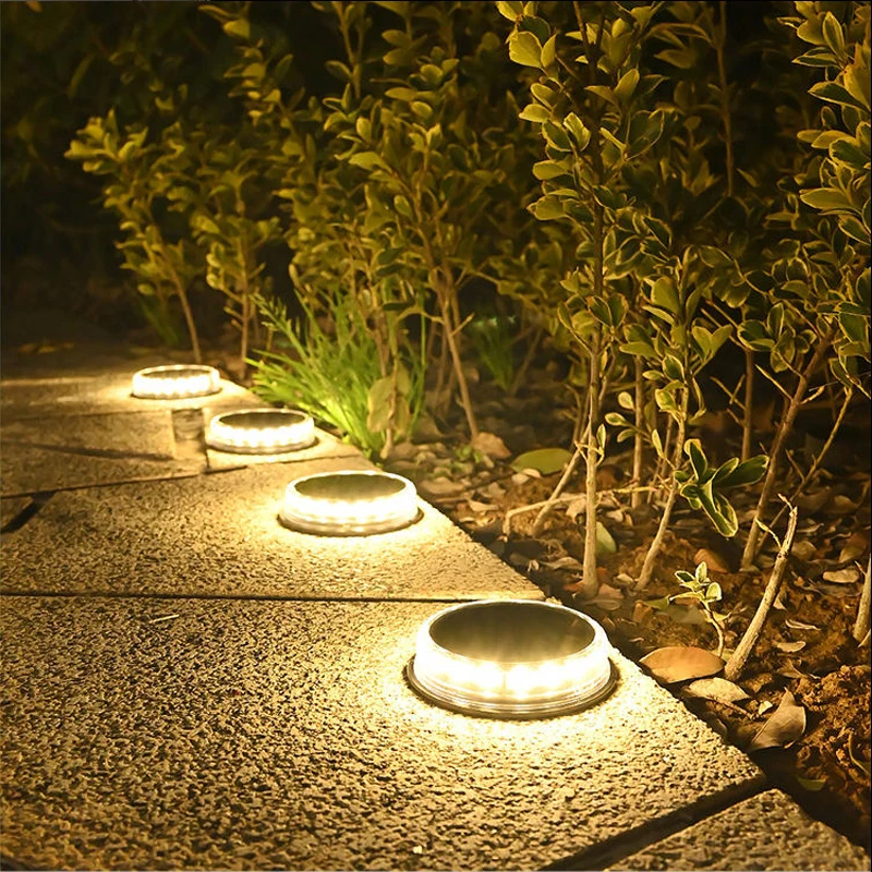 Solar LED Power Disk Light Outdoor Garden IP65 Waterproof for Ground Garden Lawn Pathway Patio Landscape Decoration