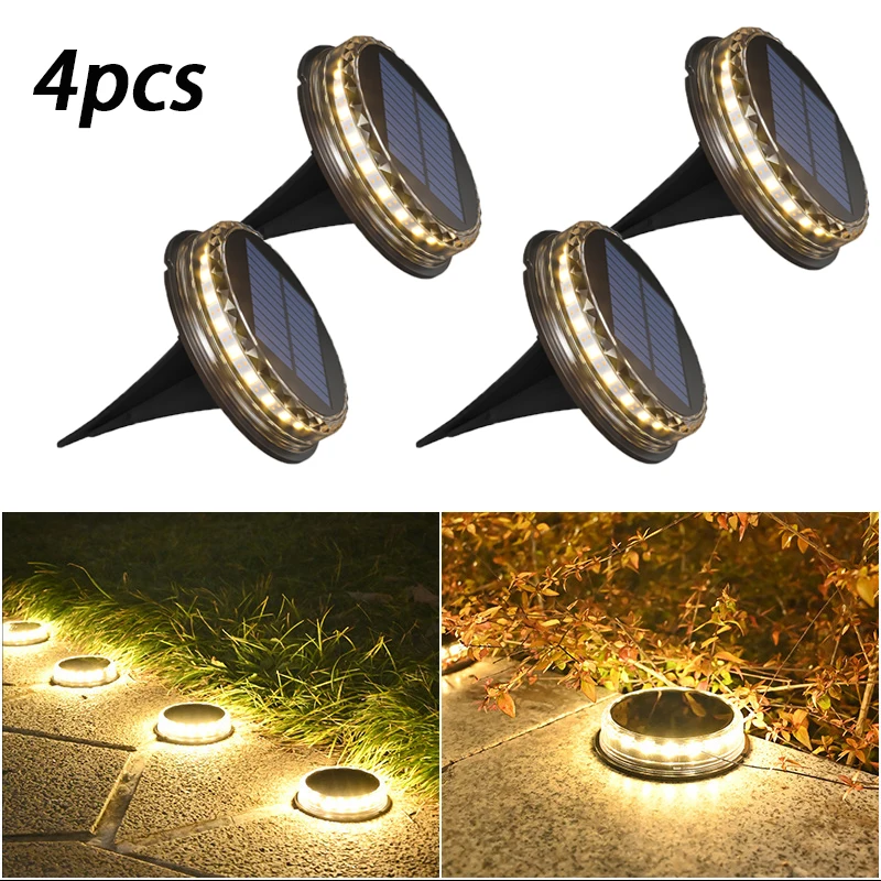 Solar LED Power Disk Light Outdoor Garden IP65 Waterproof for Ground Garden Lawn Pathway Patio Landscape Decoration