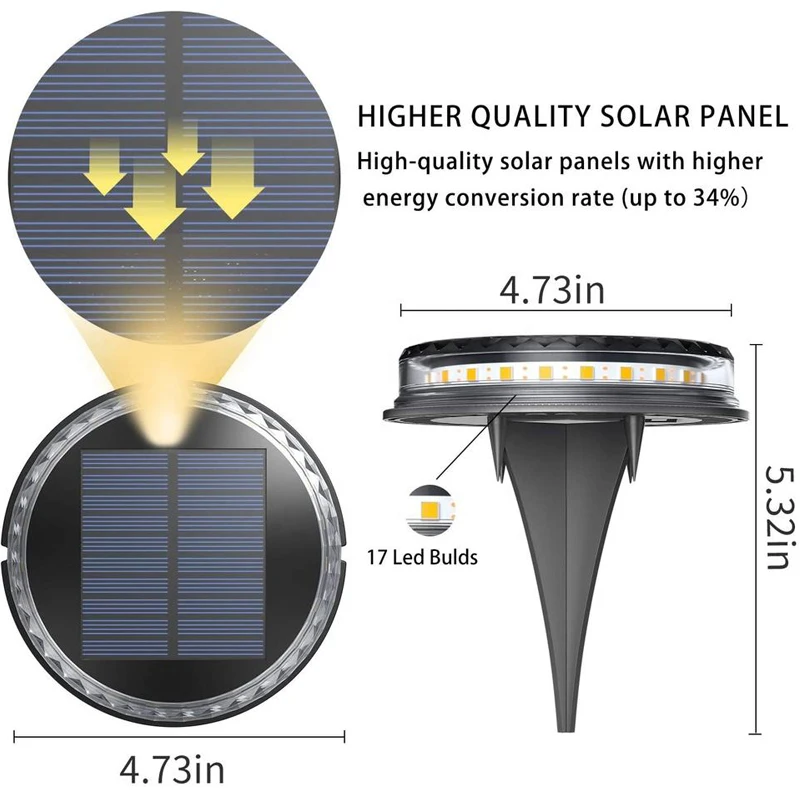 Solar LED Power Disk Light Outdoor Garden IP65 Waterproof for Ground Garden Lawn Pathway Patio Landscape Decoration