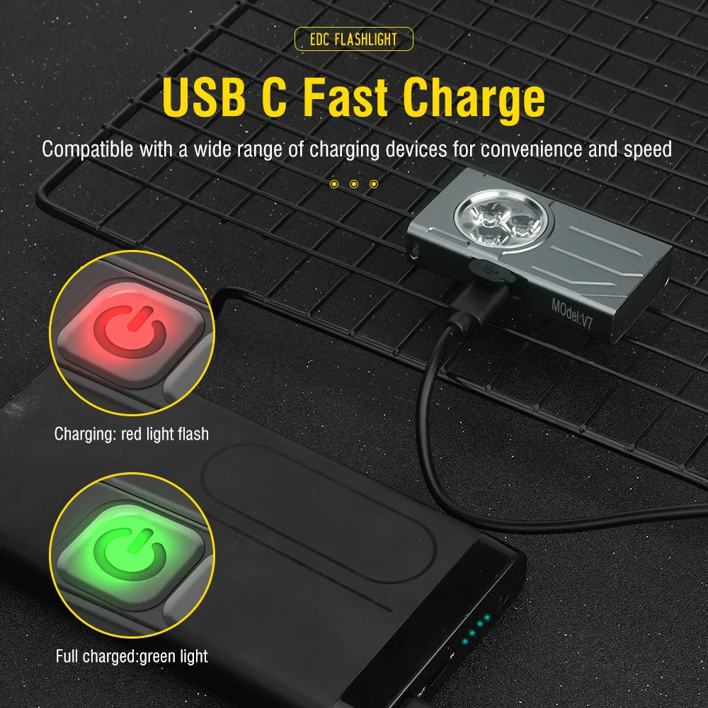 BORUiT V7 LED EDC Keychain Flashlight 1100LM USB-C Rechargeable Mini Torch with Clip Magnet Red UV Light Camping Pocket Lantern