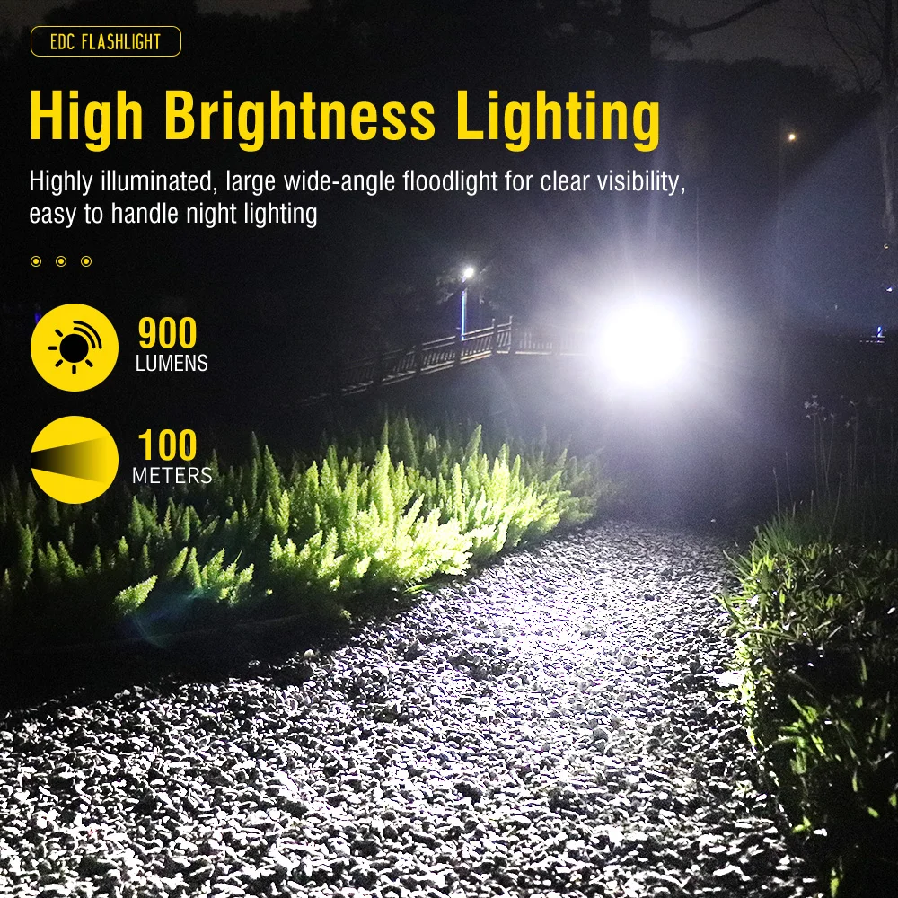 BORUiT V7 LED EDC Keychain Flashlight 1100LM USB-C Rechargeable Mini Torch with Clip Magnet Red UV Light Camping Pocket Lantern