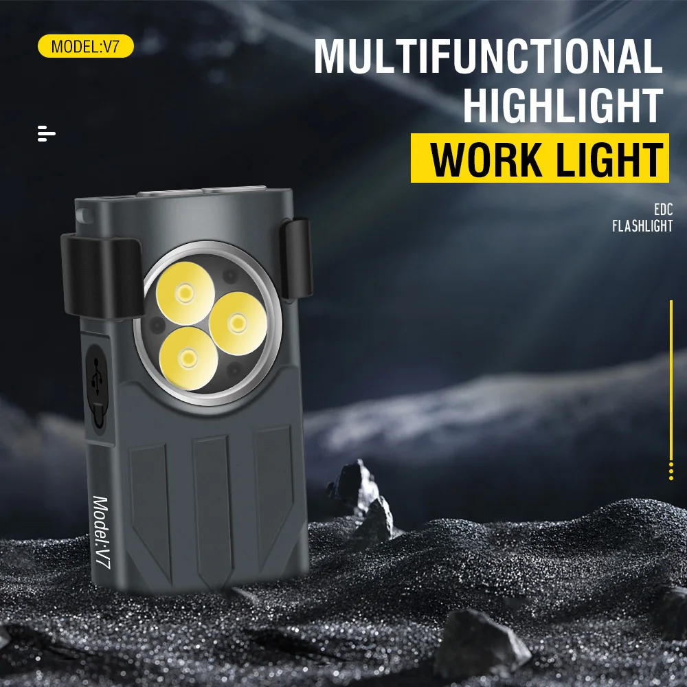 BORUiT V7 LED EDC Keychain Flashlight 1100LM USB-C Rechargeable Mini Torch with Clip Magnet Red UV Light Camping Pocket Lantern