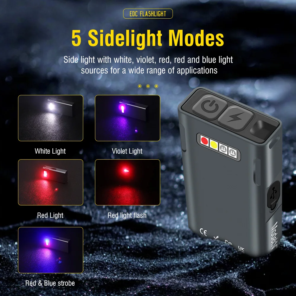 BORUiT V7 LED EDC Keychain Flashlight 1100LM USB-C Rechargeable Mini Torch with Clip Magnet Red UV Light Camping Pocket Lantern