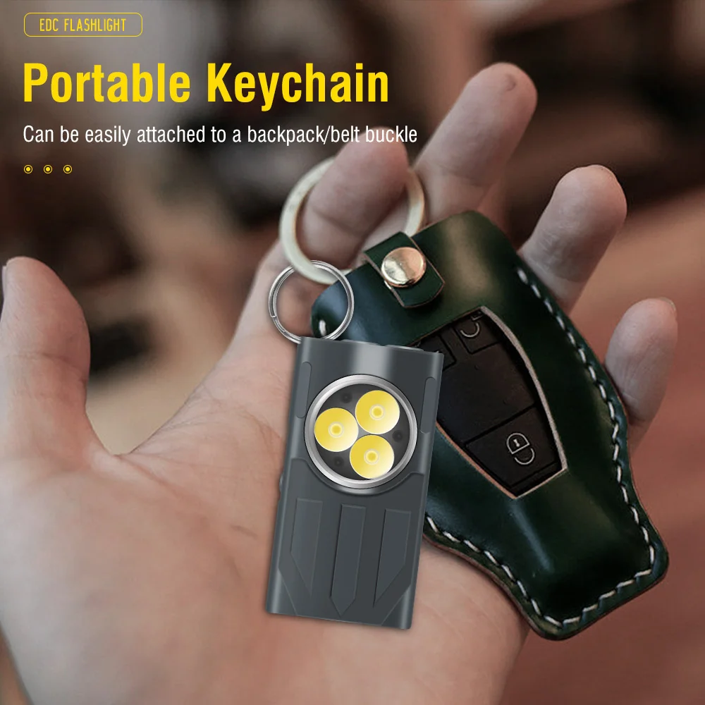 BORUiT V7 LED EDC Keychain Flashlight 1100LM USB-C Rechargeable Mini Torch with Clip Magnet Red UV Light Camping Pocket Lantern